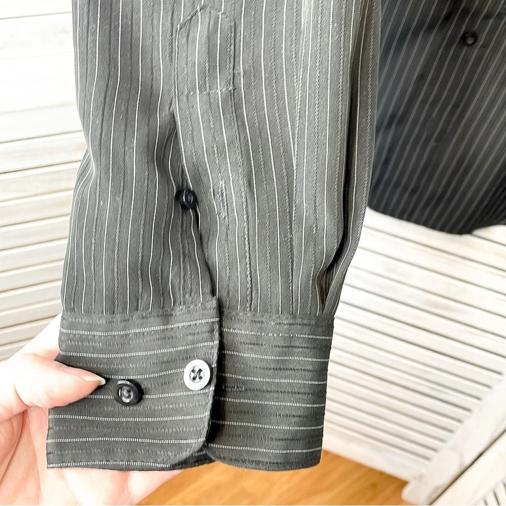 HAGGAR | Men’s Black Striped Long Sleeve Dress Shirt - Picture 6 of 7